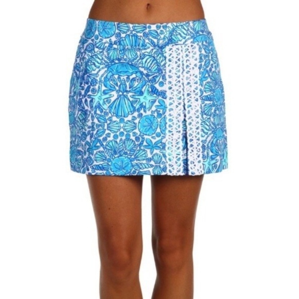 Lilly Pulitzer Jarvey Skort Blue White Seashell Starfish Lace Trim Size 2